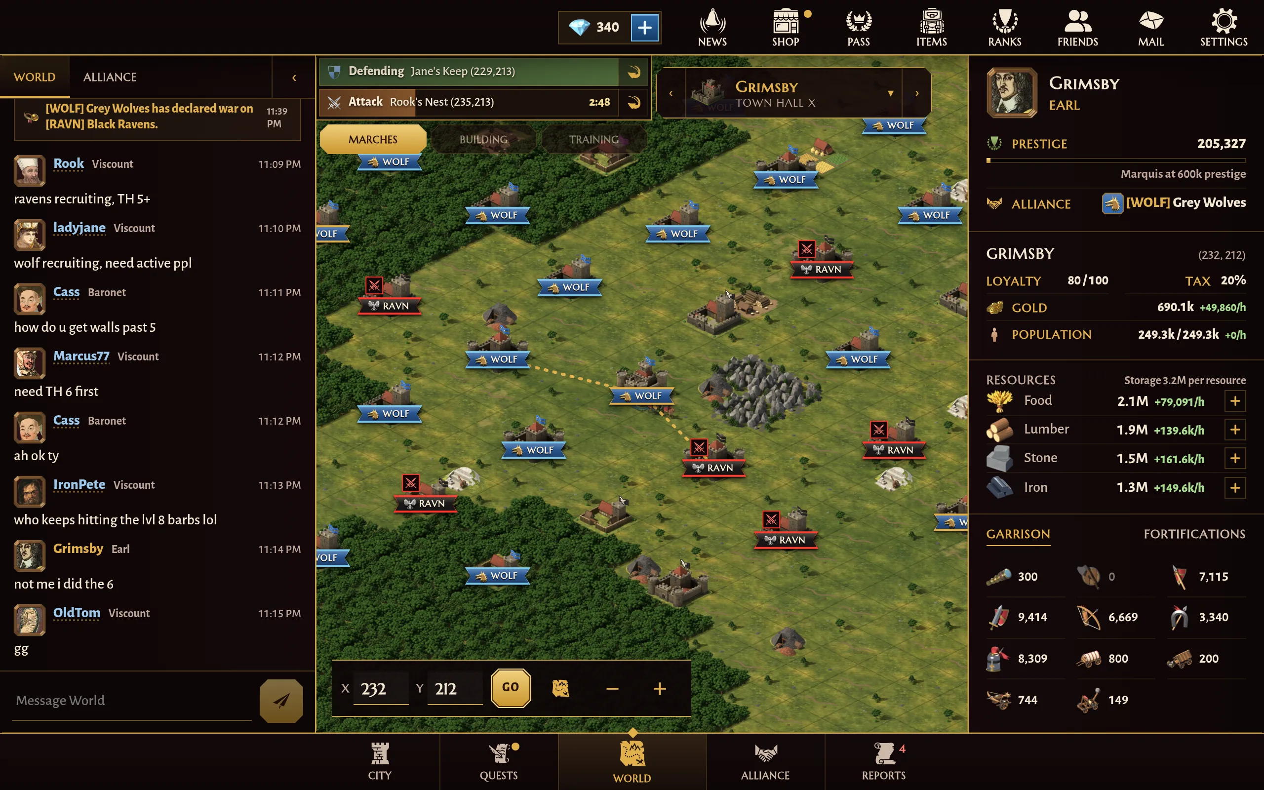 The world map on desktop, with lords' castles, barbarian cities and holdings