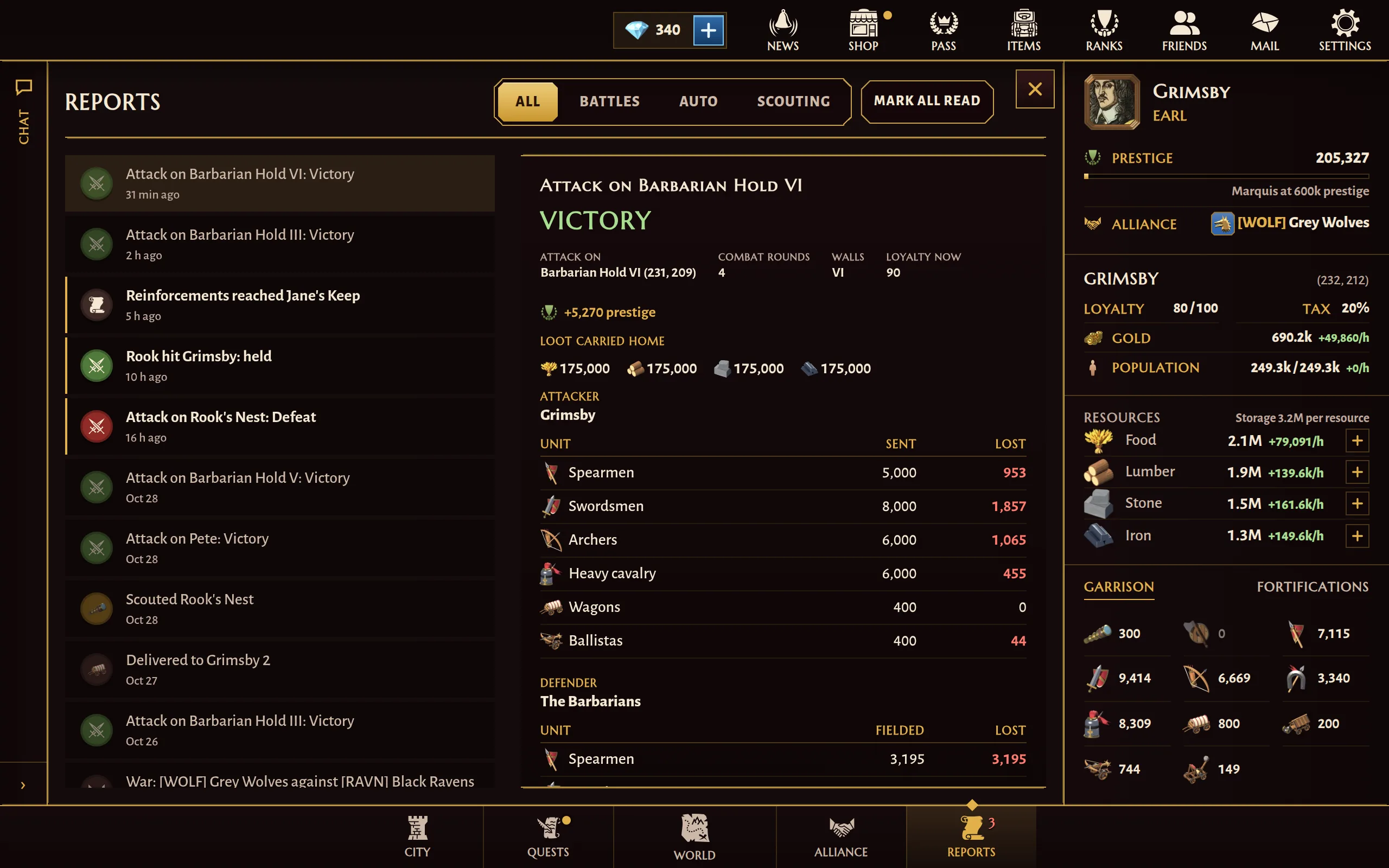 A battle report on desktop, showing troops, losses and loot