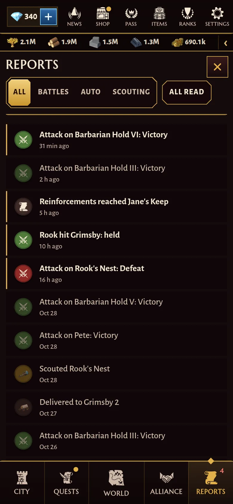 The list of reports on a phone